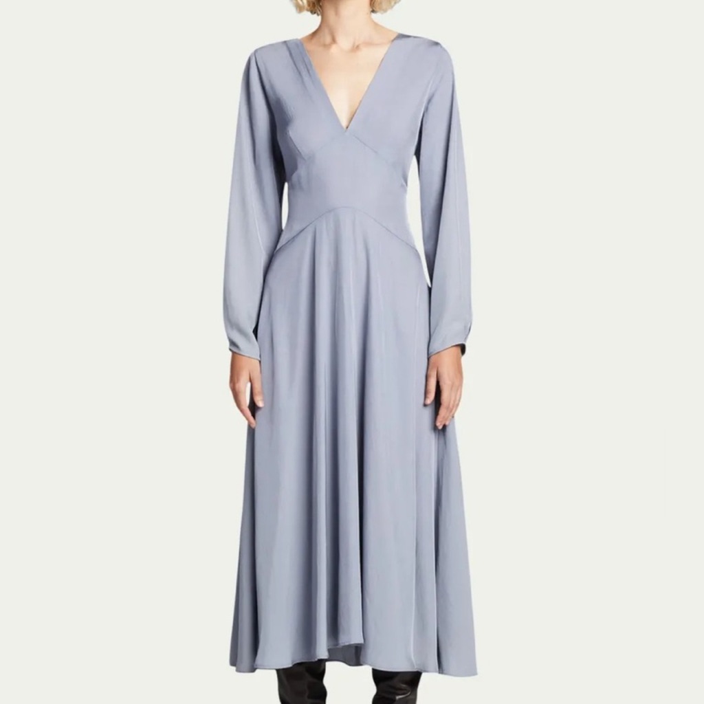 Vince Blue A-Line Bishop Sleeve Dress